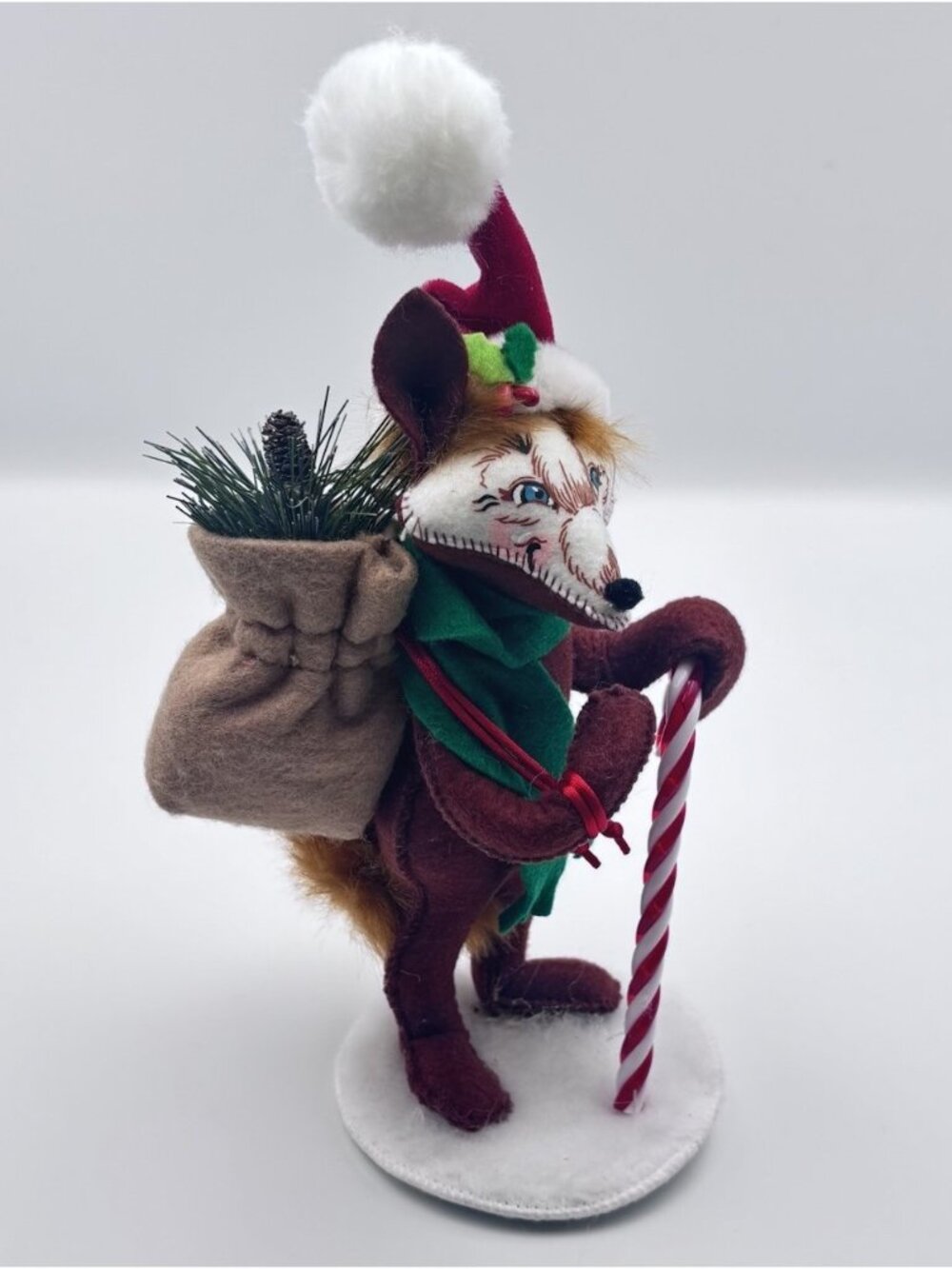 2010 Annalee Doll Christmas Fox Sack Candy Cane 7.5" 75th Anniversary Santa Hat